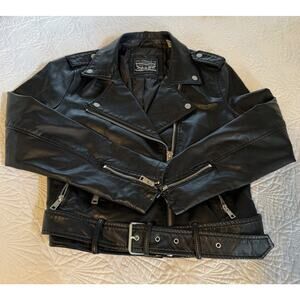 Levi’s Women’s Medium M Faux Leather Moto Jacket Belted Black